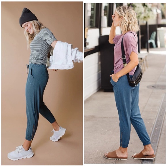 Albion fit Jetsetter Zip Ankle Joggers Dark chambray blue small - Picture 2 of 10